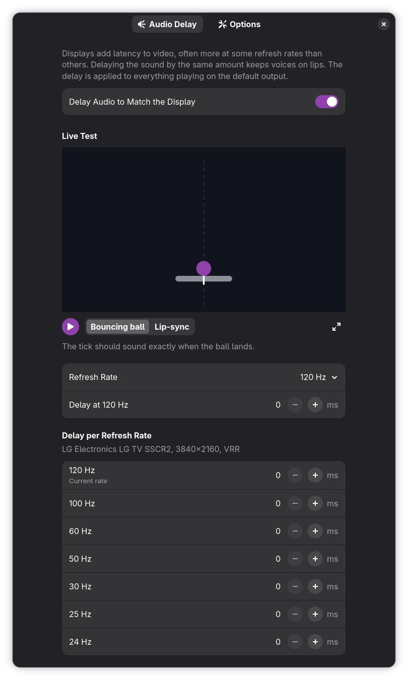 Audio delay settings - Test demo Bouncing ball